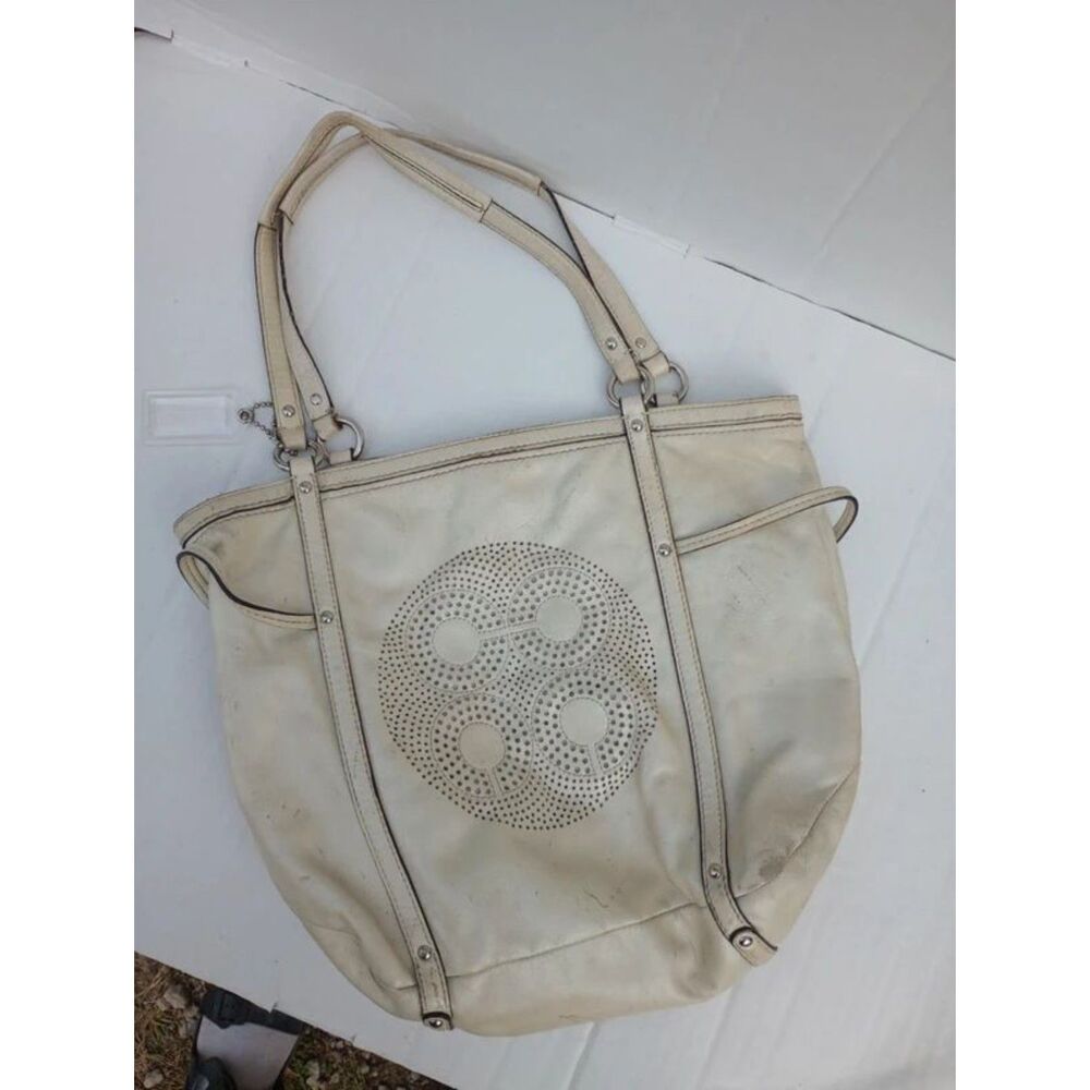Coach Cream Audrey Andie Perforated Signature Leather Tote Bag *READ*